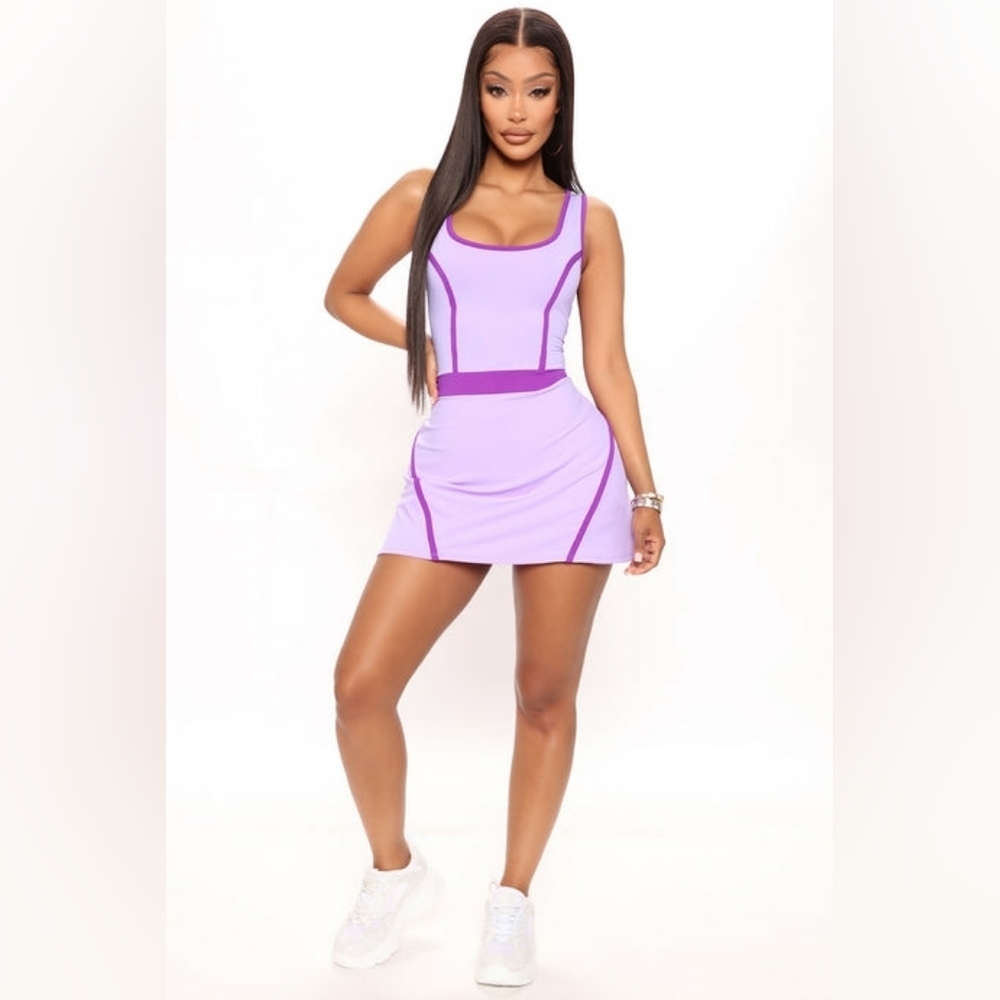 Fashion Nova Let's Go Romper Purple Combo Athletic Dress Medium NWT